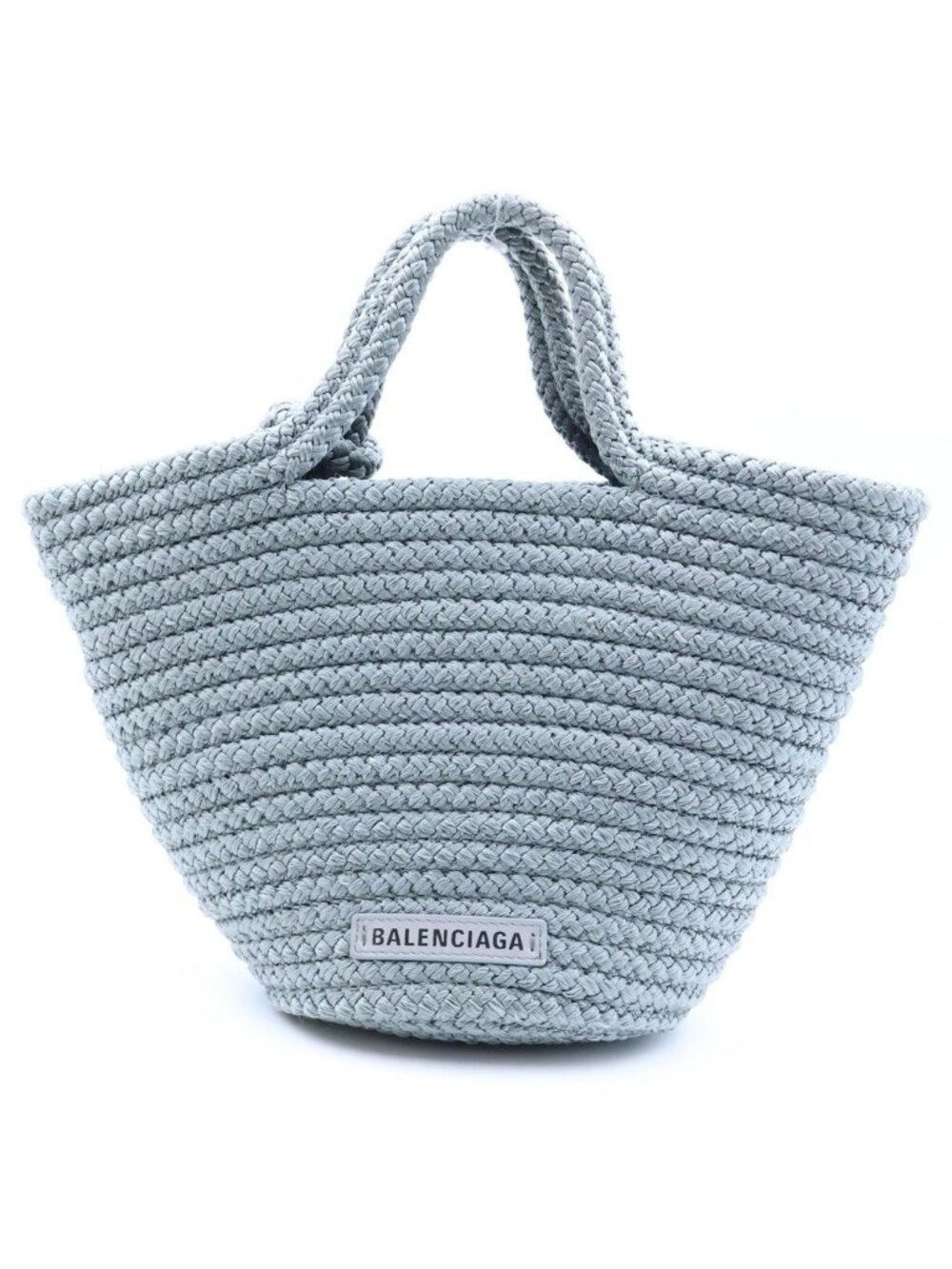Balenciaga Ibiza Small 2-Way Shoulder Bag Gray Leather Raffia Silver